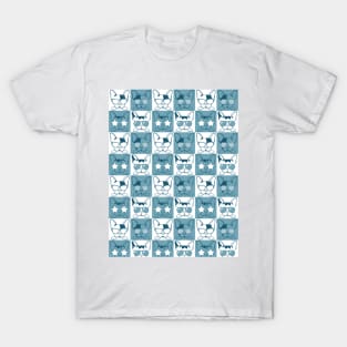 Frenchies with Glasses Pattern Blue T-Shirt